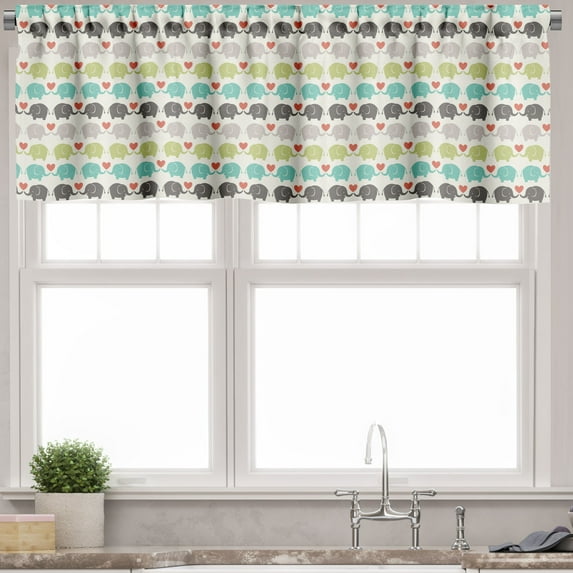 Ambesonne Cartoon Valance Pack of 2, Elephants Love Adornment, 54"X12", Multicolor