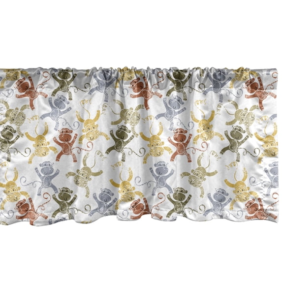 Ambesonne Cartoon Valance Pack of 2, Hand Drawn Monkey, 42"X12", Multicolor