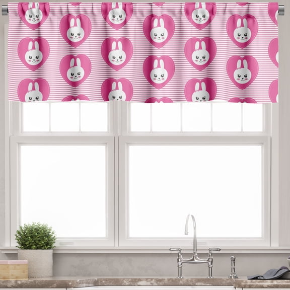 Ambesonne Cartoon Valance Pack of 2, Little Bunnies Cartoon Like, 54"X18", Pink White