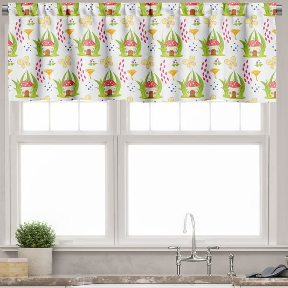 Ambesonne Cartoon Valance Pack of 2, Spring Forest Toadstool, 42"X12", Multicolor