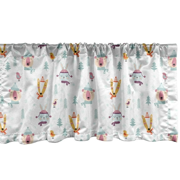 Ambesonne Cartoon Valance Pack of 2, Winter Bear Bunny and Fox, 54"X12", Multicolor