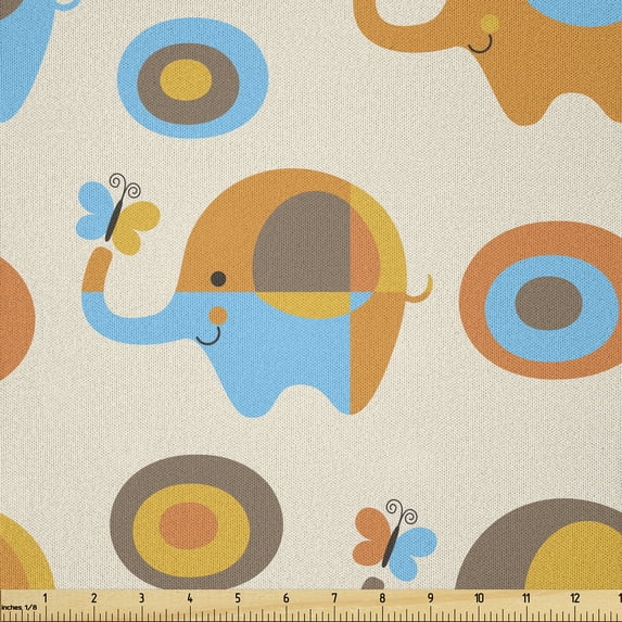 Ambesonne Cartoon Wall Fabric by the Yard Microfiber, Butterfly, 3 Yards, Orange Taupe Blue