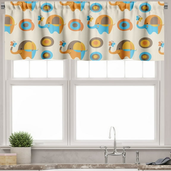Ambesonne Cartoon Wall Window Valance, Butterfly, 54" X 18", Orange Taupe Blue