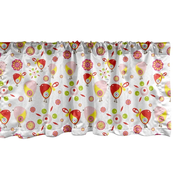 Ambesonne Cartoon Window Valance, Abstract Birds Flora, 54" X 12", Multicolor