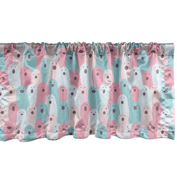 Ambesonne Cartoon Window Valance, Abstract Childish Pattern with Repetitive Funny Ghosts in Colors, Curtain Valance for Kitchen Bedroom Decor with Rod Pocket, 54" X 12", Multicolour