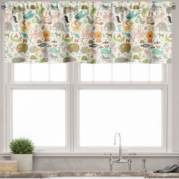 Ambesonne Cartoon Window Valance, Animals Alphabet, 54" X 18", Multicolor