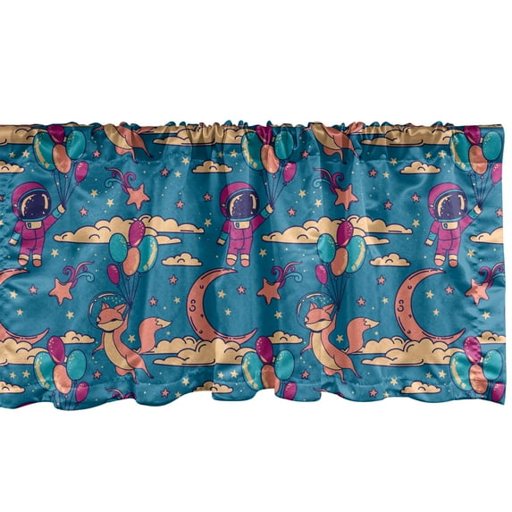 Ambesonne Cartoon Window Valance, Astronaut Fox Pattern, 42" x 12", Multicolor