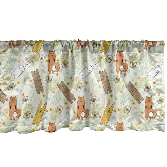 Ambesonne Cartoon Window Valance, Bear Fox and Bunny, 42" x 12", Multicolor