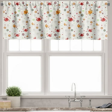 Ambesonne Cartoon Window Valance, Birds Swirls Flowers, 54" X 18", Multicolor