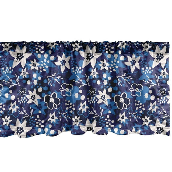 Ambesonne Cartoon Window Valance, Botanical Bouquets Summer, 54" X 18", Indigo and Violet Blue