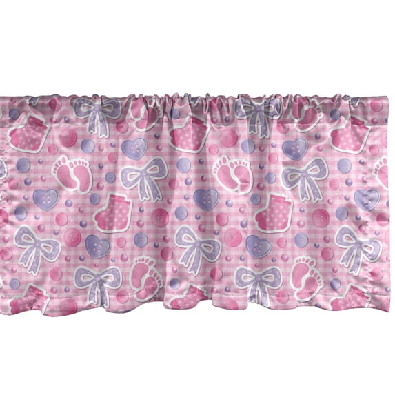 Ambesonne Cartoon Window Valance, Bows and Buttons Ribbon, 54" X 18", Pale Pink and Mauve