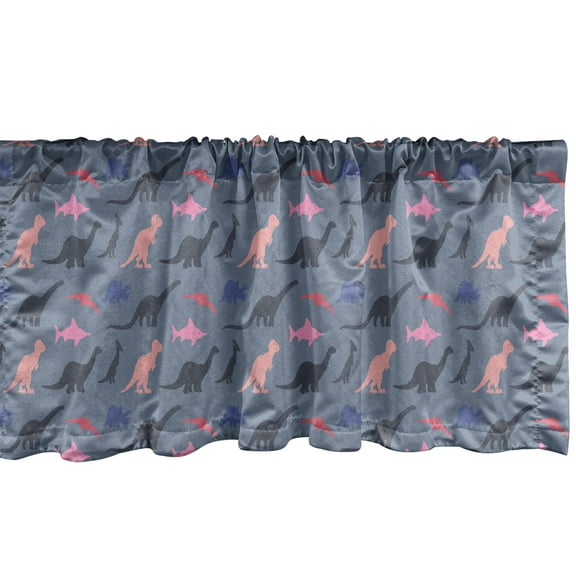 Ambesonne Cartoon Window Valance, Colorful Dinosaur and Shark, 54" X 18", Blue Grey Multicolor