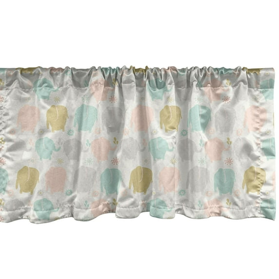 Ambesonne Cartoon Window Valance, Colorful Doodle Elephants, 54" X 12", Multicolor