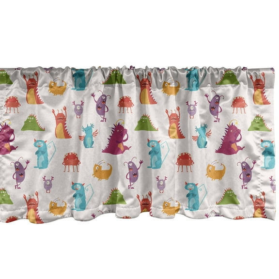 Ambesonne Cartoon Window Valance, Colorful Spooky Monsters, 42" x 12", Multicolor