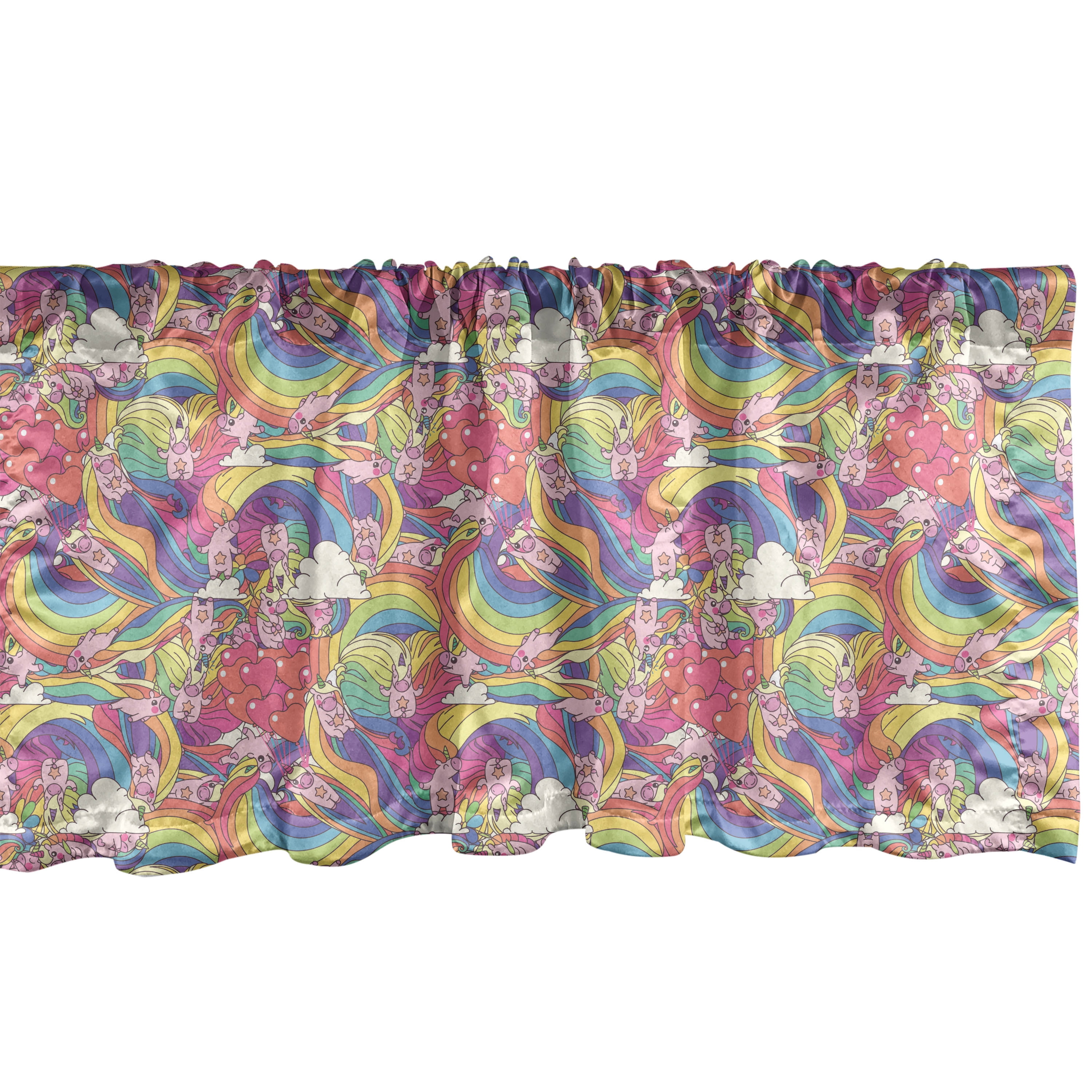 Multicolor Valance Ambesonne Cartoon Window Valance, Colorful Unicorn, 54