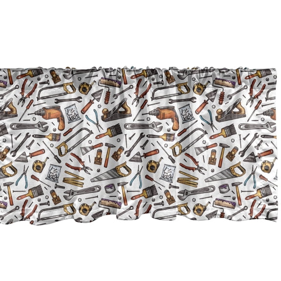 Ambesonne Cartoon Window Valance, Construction Home Repair, 42" x 18", White Multicolor