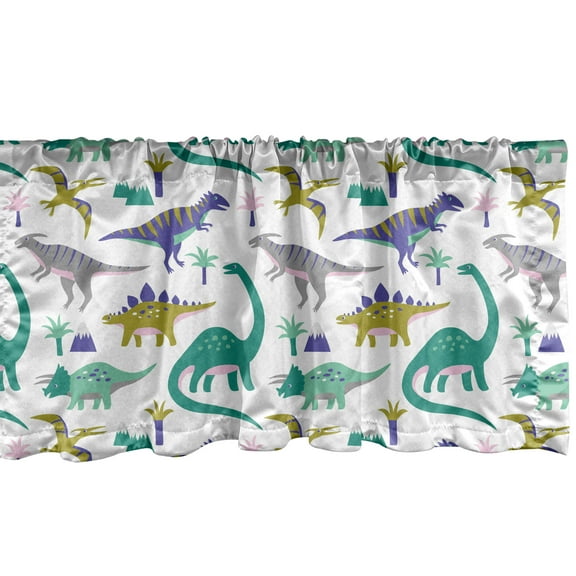 Ambesonne Cartoon Window Valance, Dinosaurs Mountains Trees, 54" X 18", Multicolor
