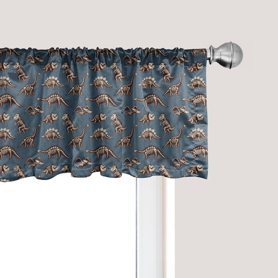 Ambesonne Cartoon Window Valance, Disparate Fossil Dinosaurs, 54" X 12", Seal Brown Slate Blue