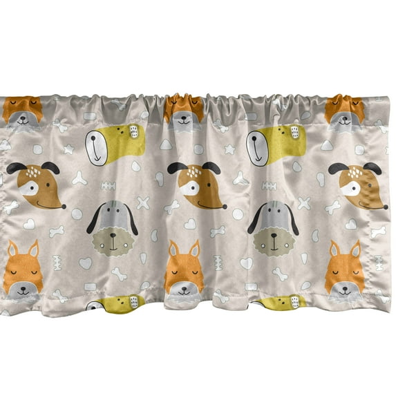 Ambesonne Cartoon Window Valance, Dog Faces, 42" x 18", Multicolor