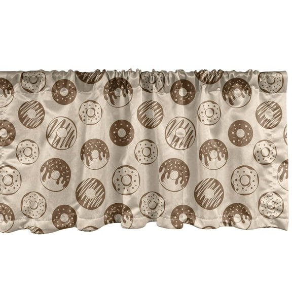 Ambesonne Cartoon Window Valance, Donuts Theme in Hand Drawn, 54" X 12", Pale Caramel and Beige