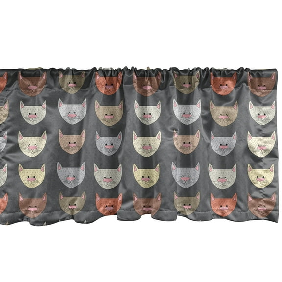 Ambesonne Cartoon Window Valance, Doodle Cat Lover Pattern, 42" x 12", Grey and Multicolor
