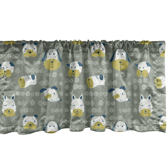 Ambesonne Cartoon Window Valance, Doodle House Pets, 54" X 18", Sage Green Blue