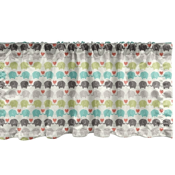 Ambesonne Cartoon Window Valance, Elephants Love Adornment, 54" X 12", Multicolor