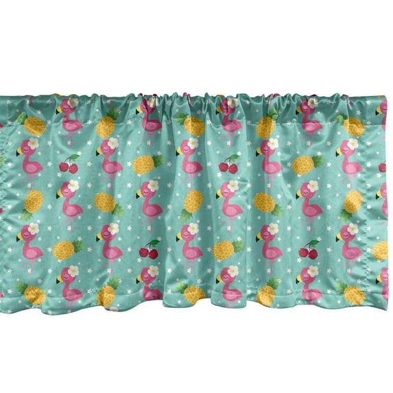 Ambesonne Cartoon Window Valance, Exotic Flamingos Pineapples, 54" X 18", Multicolor