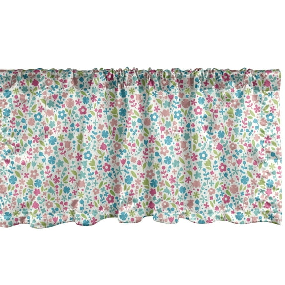 Ambesonne Cartoon Window Valance, Floral Pattern Polka Dots, 54" X 12", Multicolor