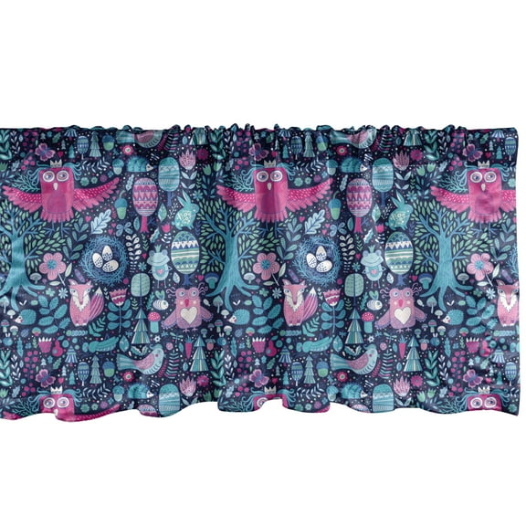 Ambesonne Cartoon Window Valance, Forest Animals and Garden, 54" X 12", Multicolor