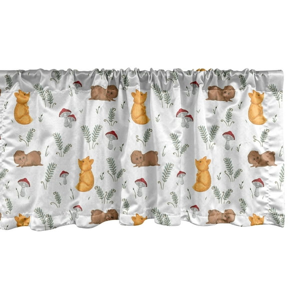 Ambesonne Cartoon Window Valance, Fox and Teddy Bear, 54" X 18", Multicolor