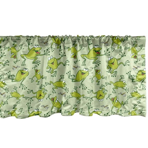 Ambesonne Cartoon Window Valance, Frogs Dragonflies, 54" X 12", Pale Green Apple Green