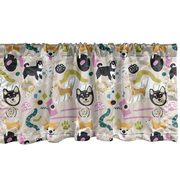 Ambesonne Cartoon Window Valance, Funny Animal Dogs Doodle, 54" X 18", Multicolor