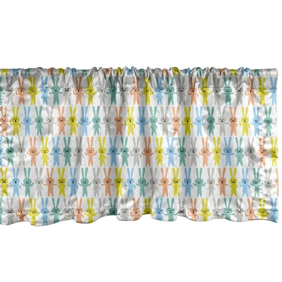 Ambesonne Cartoon Window Valance, Funny Human Rabbits in Row, 54" X 18", Multicolor