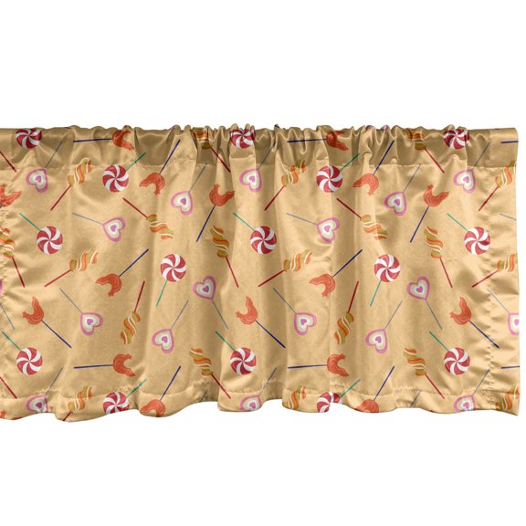 Ambesonne Cartoon Window Valance, Funny Lollipops, 54" X 12", Peach and Multicolor