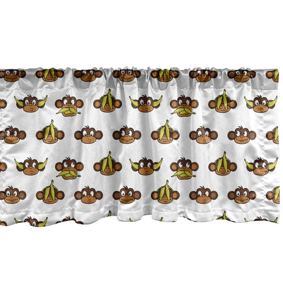 Ambesonne Cartoon Window Valance, Funny Monkeys Bananas, 54" X 18", Brown Pale Brown Yellow