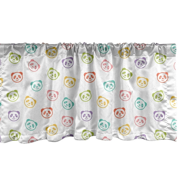 Ambesonne Cartoon Window Valance, Funny Panda Bears Artwork, 42" x 18", Multicolor