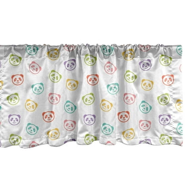 Ambesonne Cartoon Window Valance, Funny Panda Bears Artwork, 54" X 12", Multicolor