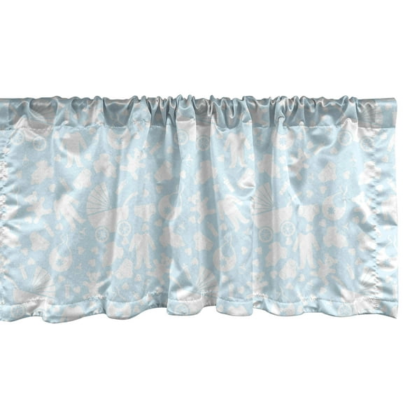 Ambesonne Cartoon Window Valance, Hearts Teddy Bears Clothes, 54" X 12", Pale Blue and White