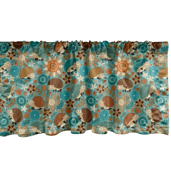 Ambesonne Cartoon Window Valance, Hedgehogs with Floral Theme, 54" X 18", Multicolor