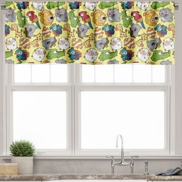 Ambesonne Cartoon Window Valance, Hippo Giraffe Koala, 54" X 12", Multicolor