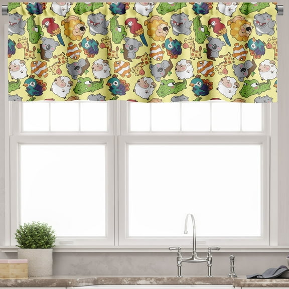 Ambesonne Cartoon Window Valance, Hippo Giraffe Koala, 54" X 12", Multicolor