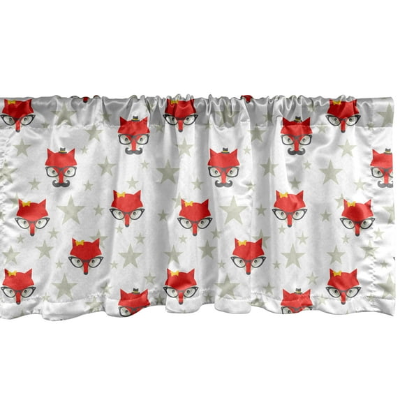 Ambesonne Cartoon Window Valance, Hipster Foxes Hats, 54" X 18", Coconut Scarlet and Grey