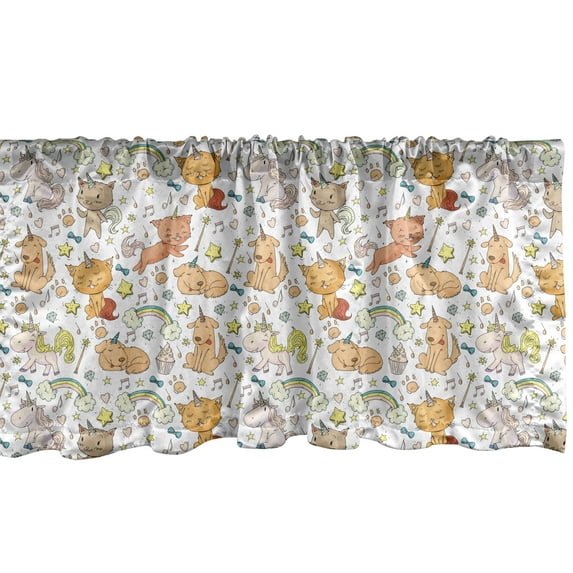 Ambesonne Cartoon Window Valance, Jumble Unicorn Art, 42" x 18", Multicolor