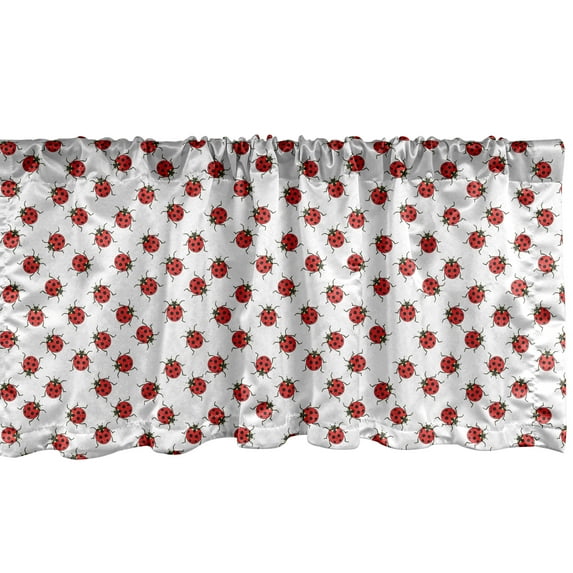 Ambesonne Cartoon Window Valance, Ladybugs Funny Art Pattern, 54" X 18", White and Red