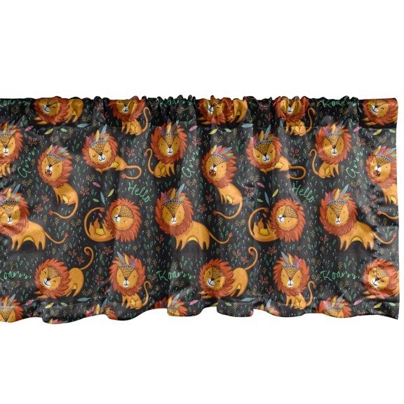Ambesonne Cartoon Window Valance, Lions in Tribal Theme King, 54" X 12", Multicolor