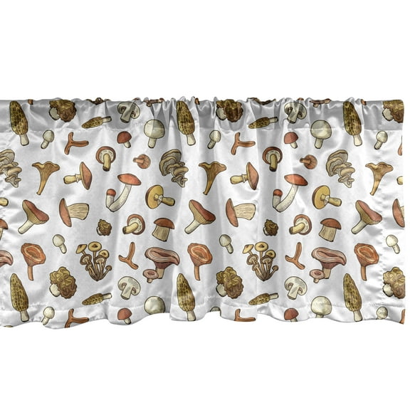 Ambesonne Cartoon Window Valance, Mushrooms Scattered on a Plain Background Nursery Design, Curtain Valance for Kitchen Bedroom Decor with Rod Pocket, 54" X 18", Redwood Burnt Sienna