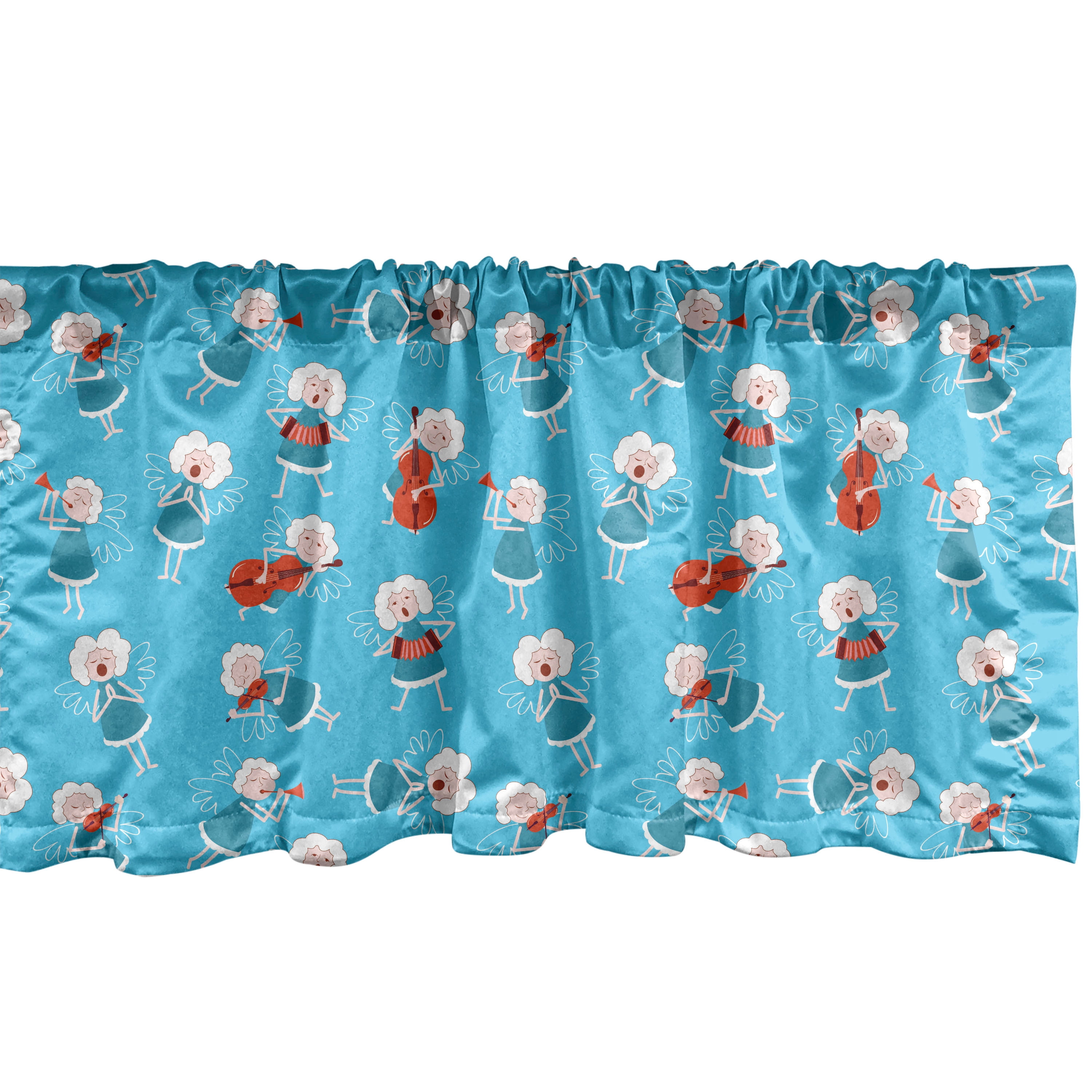 Ambesonne Cartoon Window Valance, Music Instruments Fantasy, 54