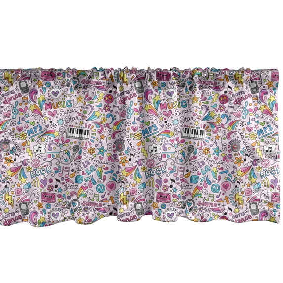 Ambesonne Cartoon Window Valance, Music Keys Sound Speaker, 54" X 18", Multicolor