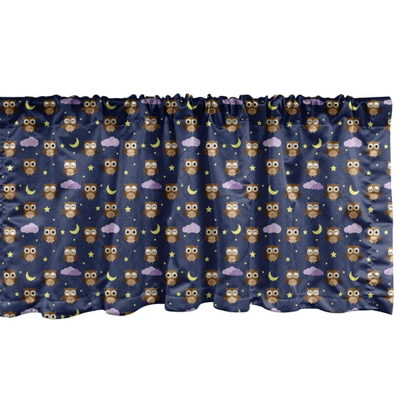 Ambesonne Cartoon Window Valance, Owls Starry Night, 42" x 18", Indigo and Multicolor